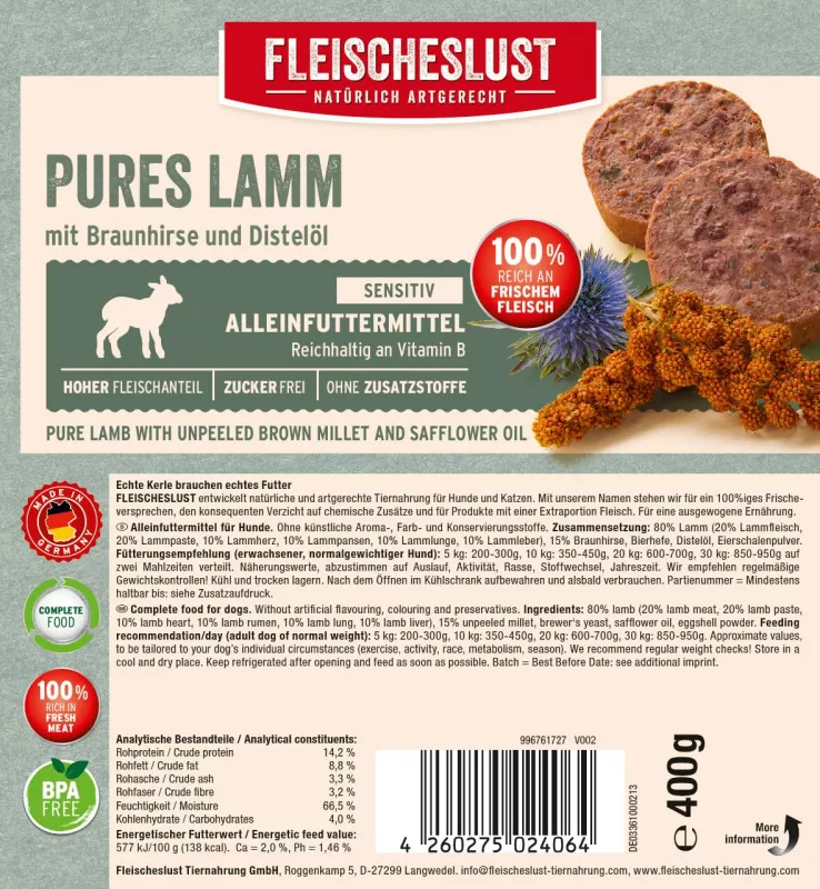 Pures Lamm und Hirse 400g